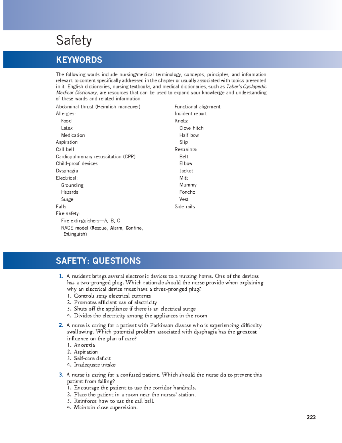 Safety Practice Test 223 Safety KEYWORDS The following words include nursing/medical Studocu