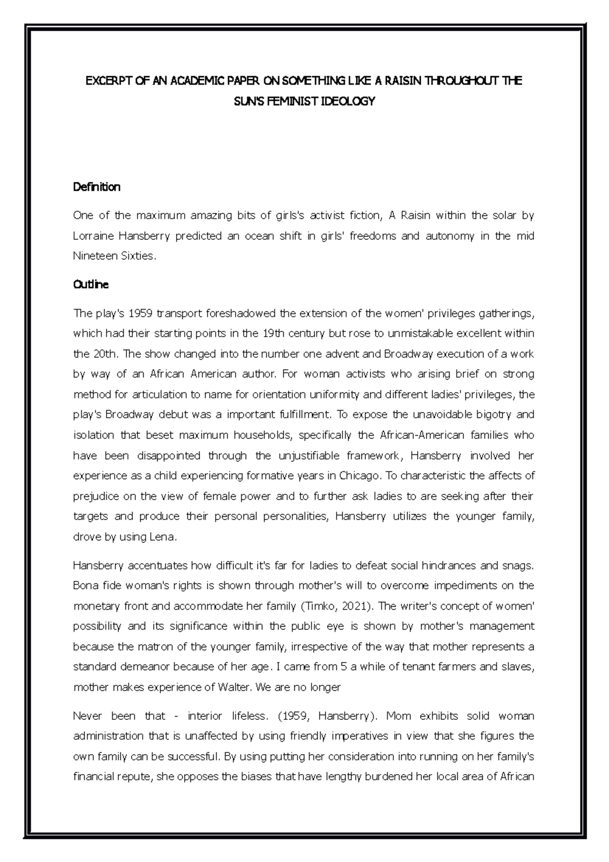 Excerpt OF AN Academic Paper ON Something LIKE A Raisin Throughout THE ...