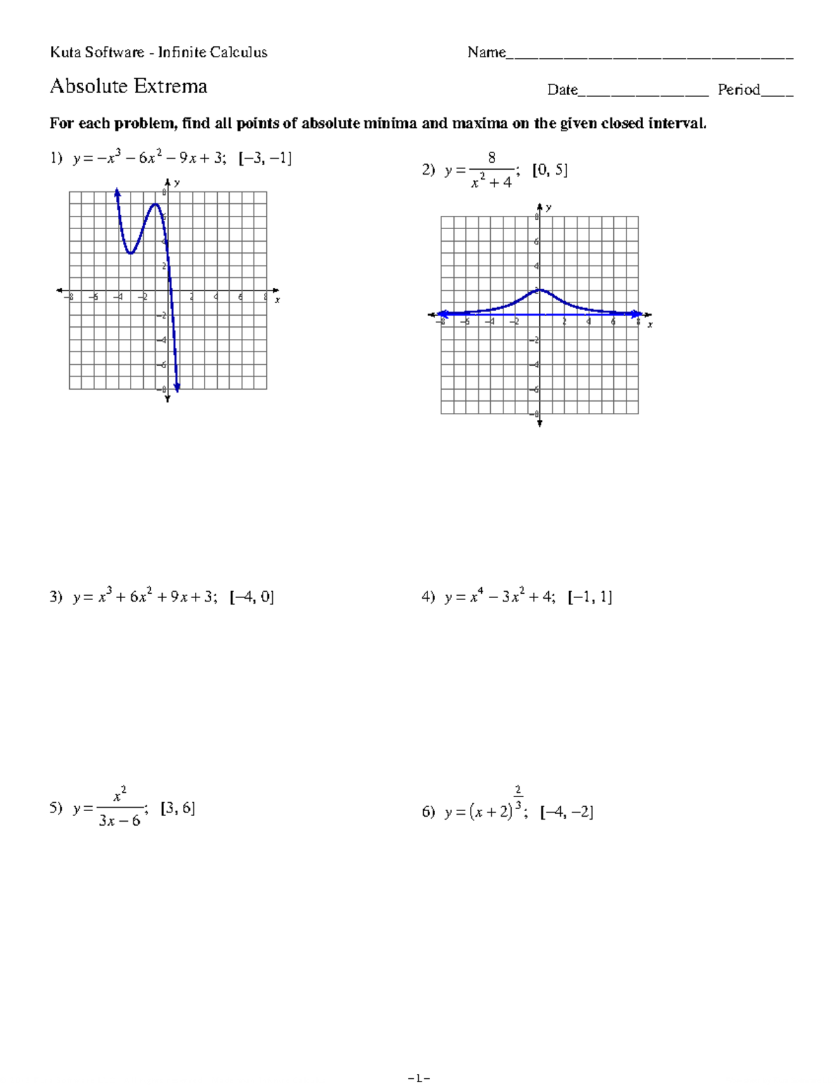 04 Absolute Extrema Practical Exam Kuta Software Infinite