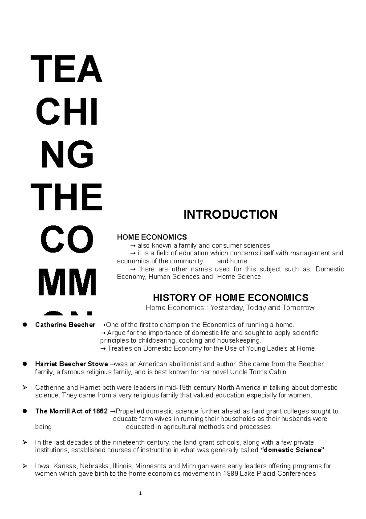 Teaching THE Common Competencies IN HOME Economics 1 INTRODUCTION