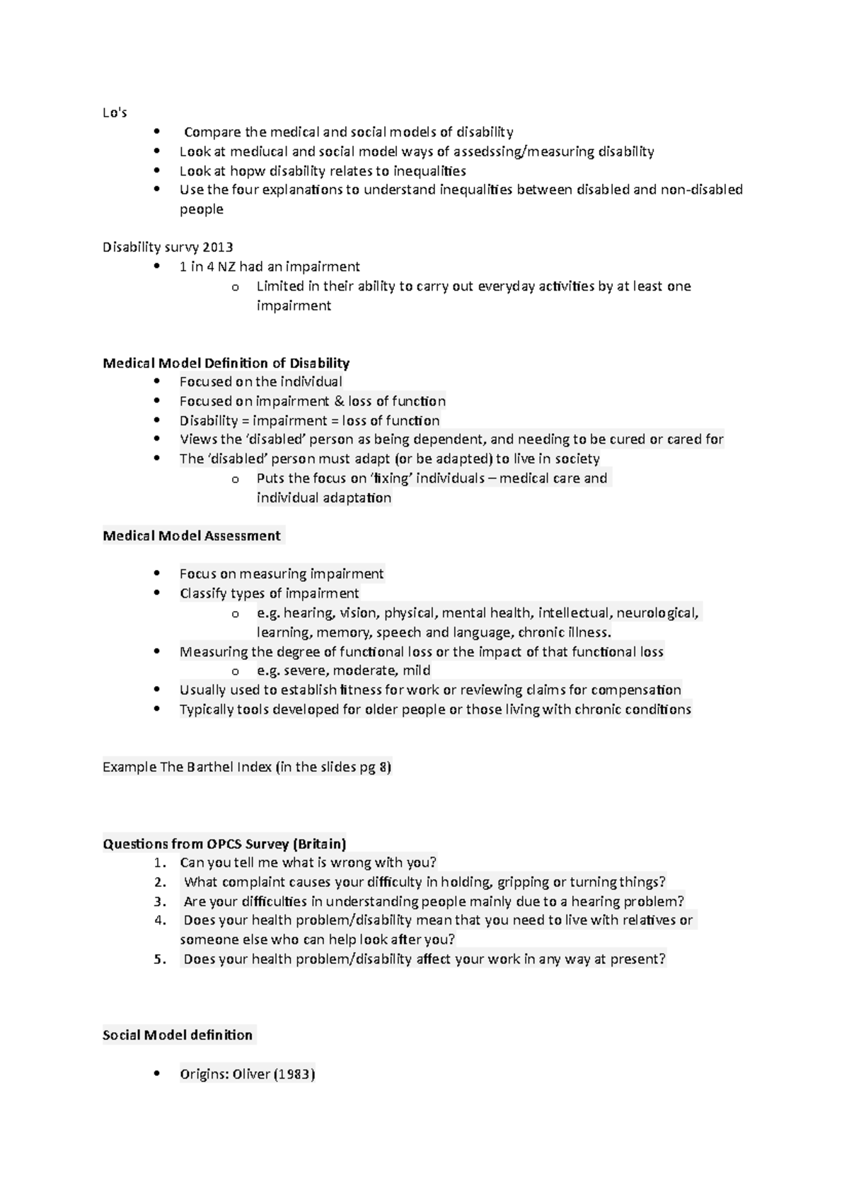 Lecture 8 Disability - notes - Lo's Compare the medical and social ...