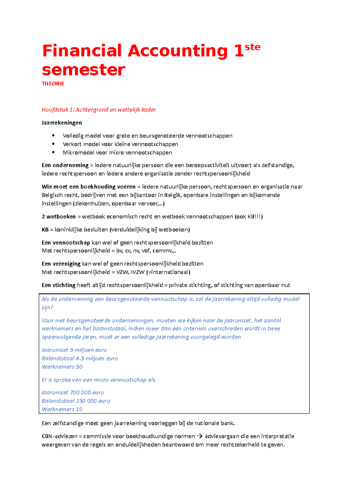 Theorie financial accounting 1ste semester financial accounting 1 ste