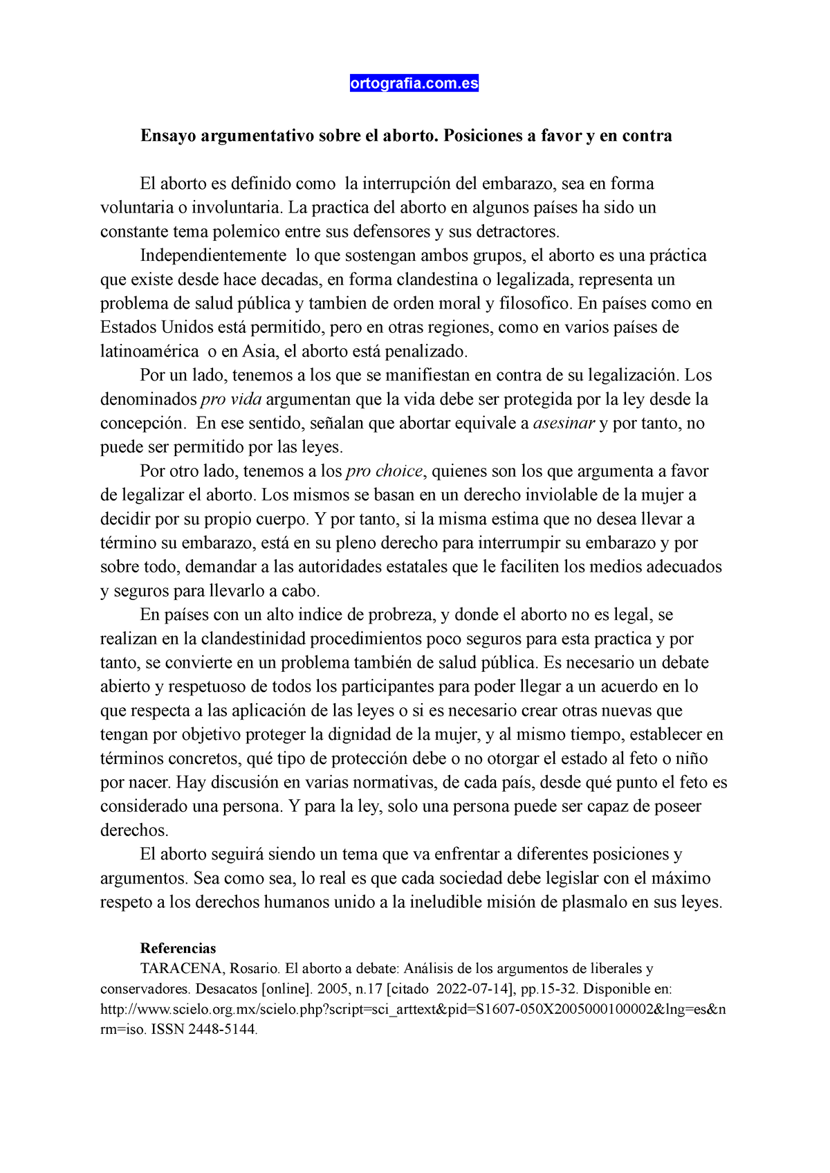 Ensayo Argumentativo Sobre El Aborto. Posisionces A Favor Y En Contra ...