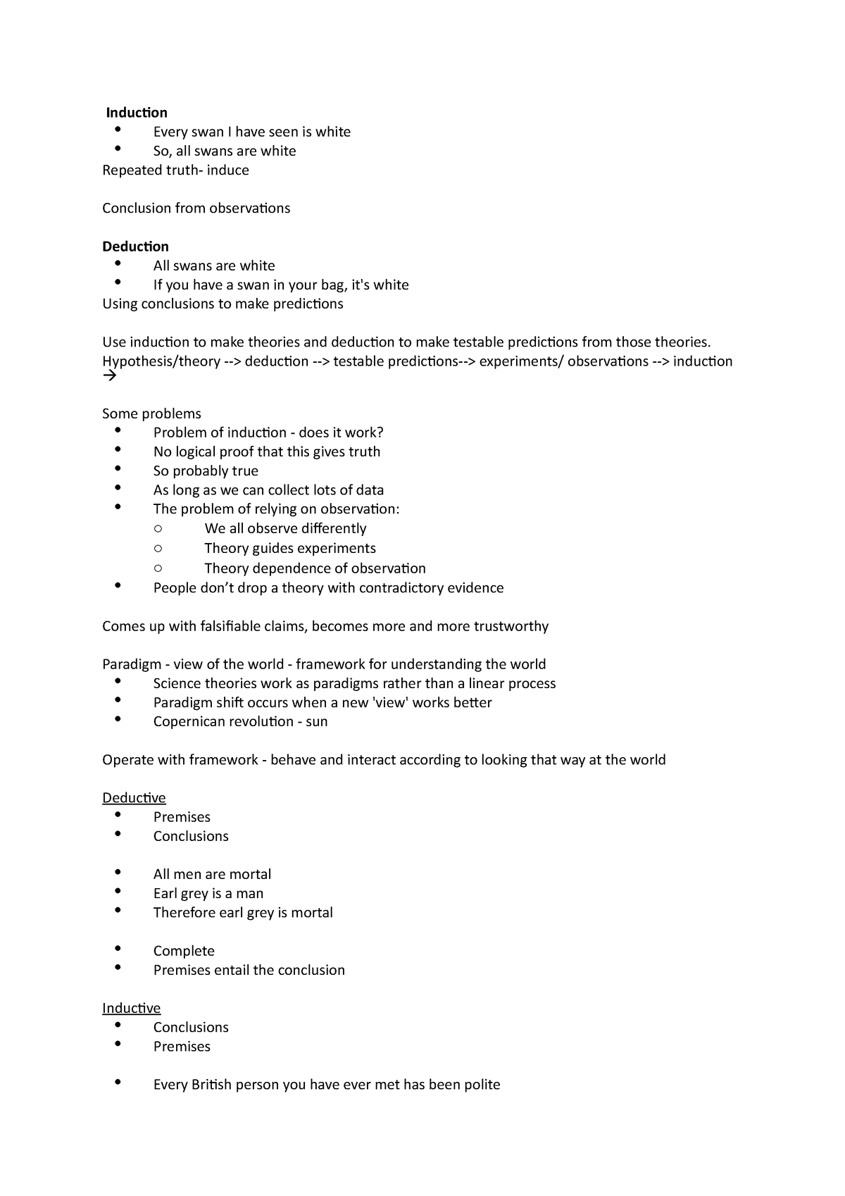 Induction/deduction TOK Notes - Induction Every swan I have seen is ...