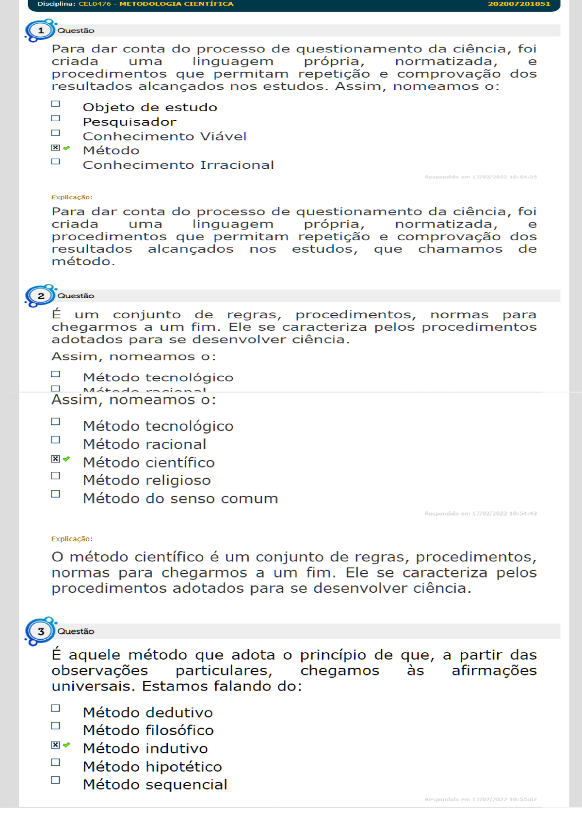 Teste-Avaliação Da Aula 2- Metodologia Cientifica - METODOLOGIA ...