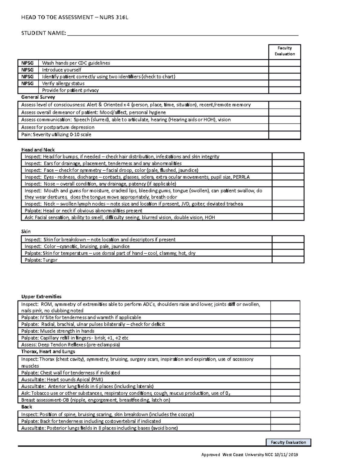 Head to Toe Assessment NURS 316L 5-2020 - HEAD TO TOE ASSESSMENT – NURS ...