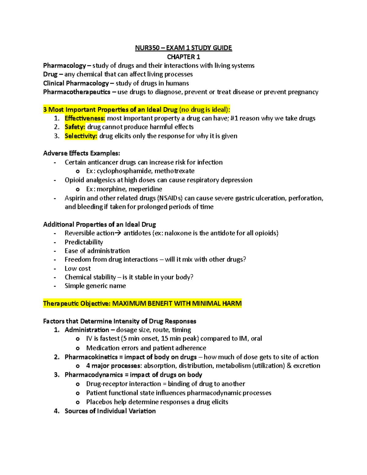 NUR350 Exam 1 Study Guide - NUR350 – EXAM 1 STUDY GUIDE CHAPTER 1 ...