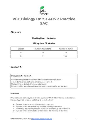 VCE Biology Unit 3 AOS 2 Practise SAC Answers Art Of Smart Education ...