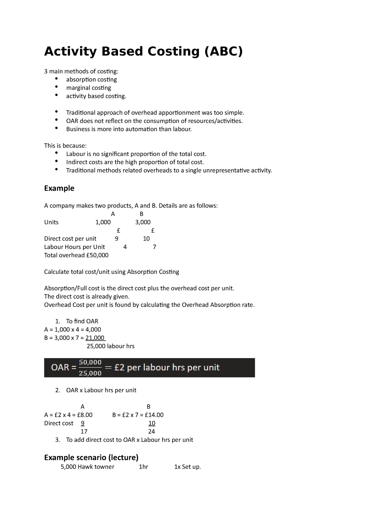 Activity Based Costing (ABC) - LBU - Studocu