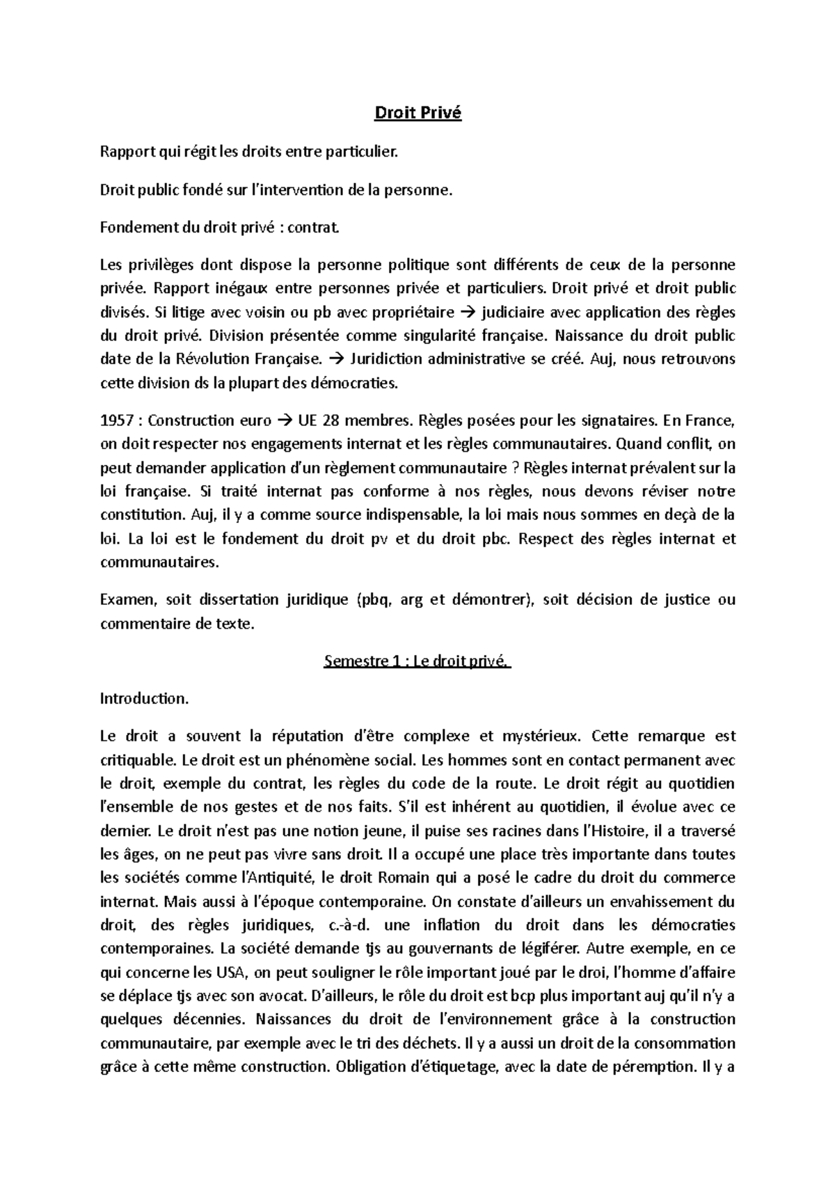 Droit Privé - Droit Privé Rapport qui régit les droits entre ...