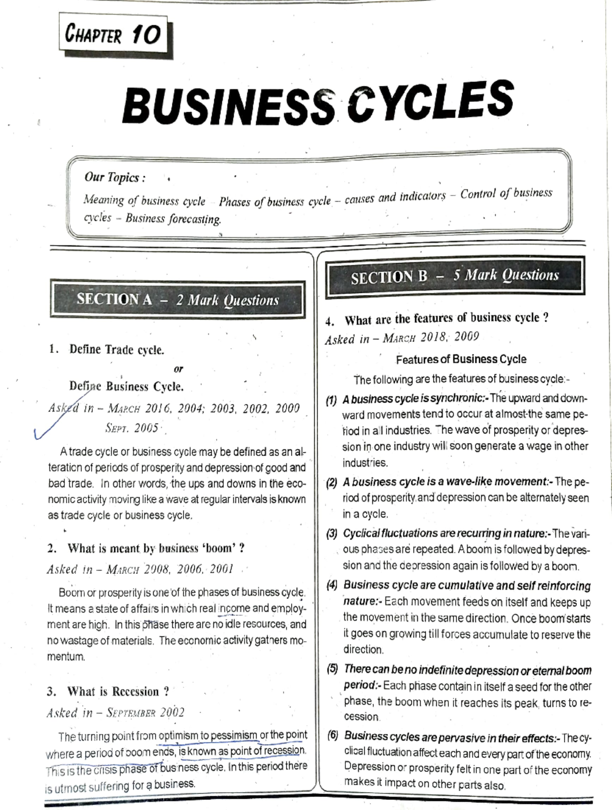 assignment on business cycle