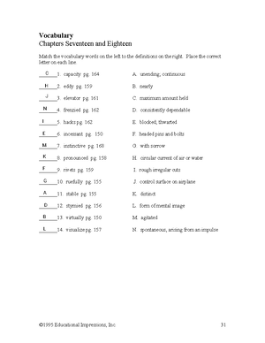 ivan briceno hatchet vocab 17 and 18 c 1995 educational impressions inc 31 vocabulary chapters studocu