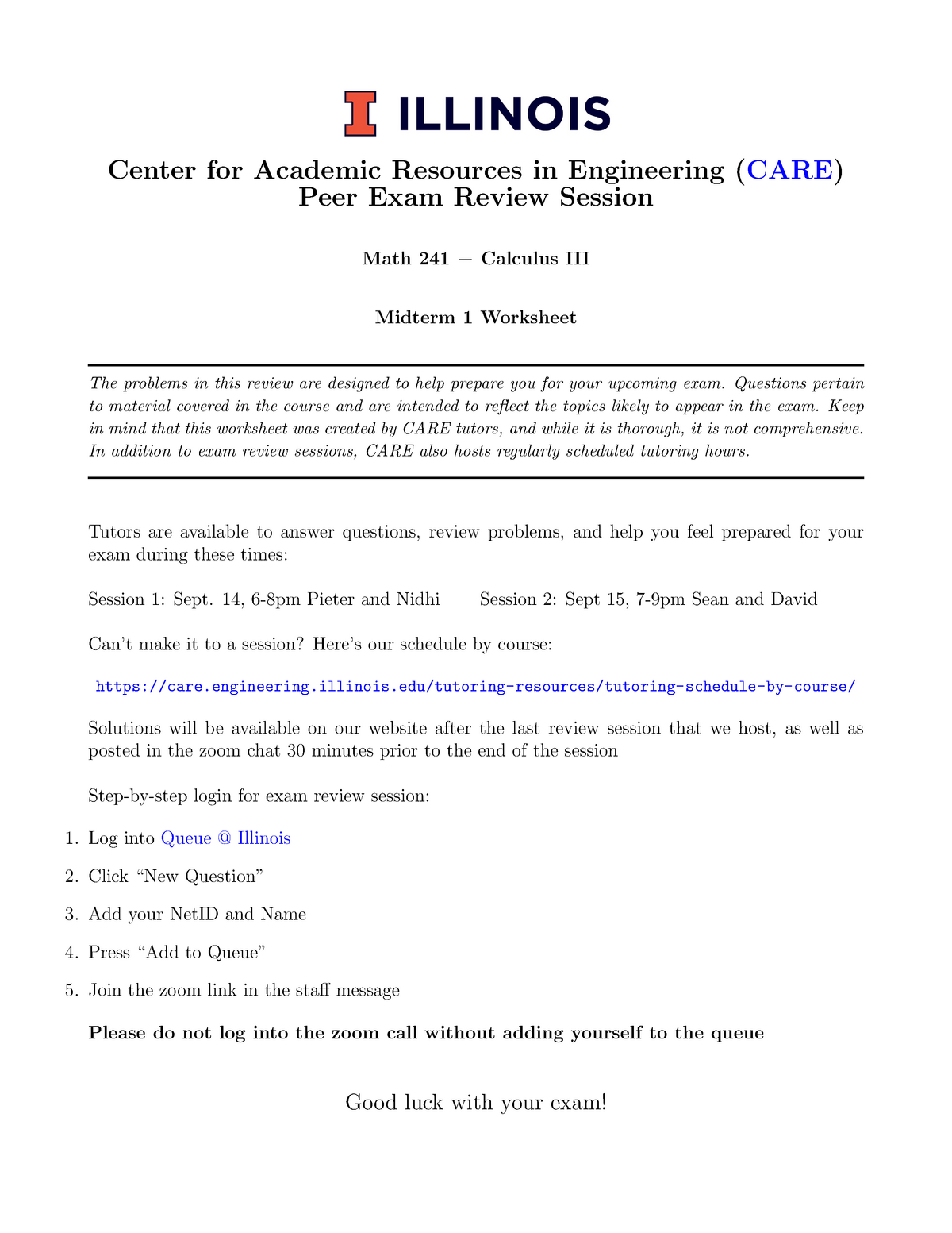 MATH241 Final Exam Review WS 1 Center for Academic Resources in