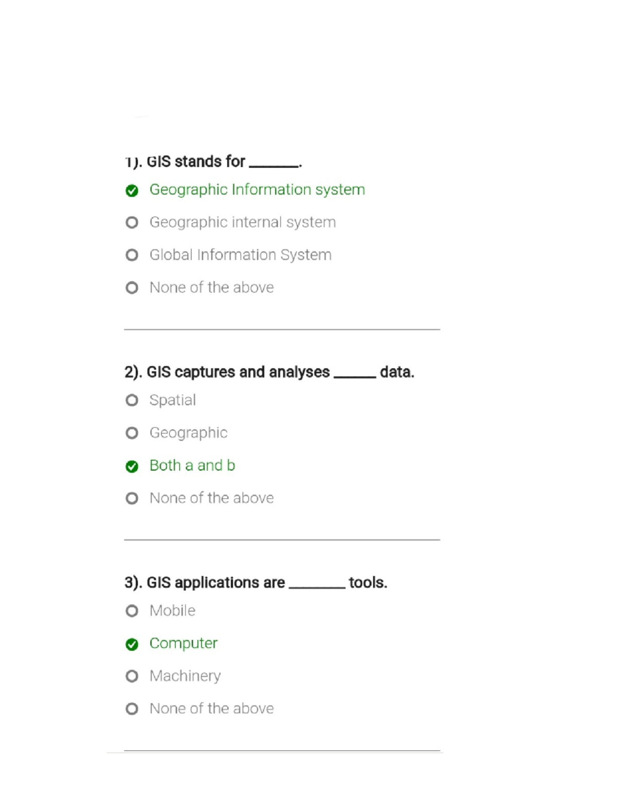 Solved Gi S MCQs -1 - General knowledge lectures - 1). GIS stands for ...