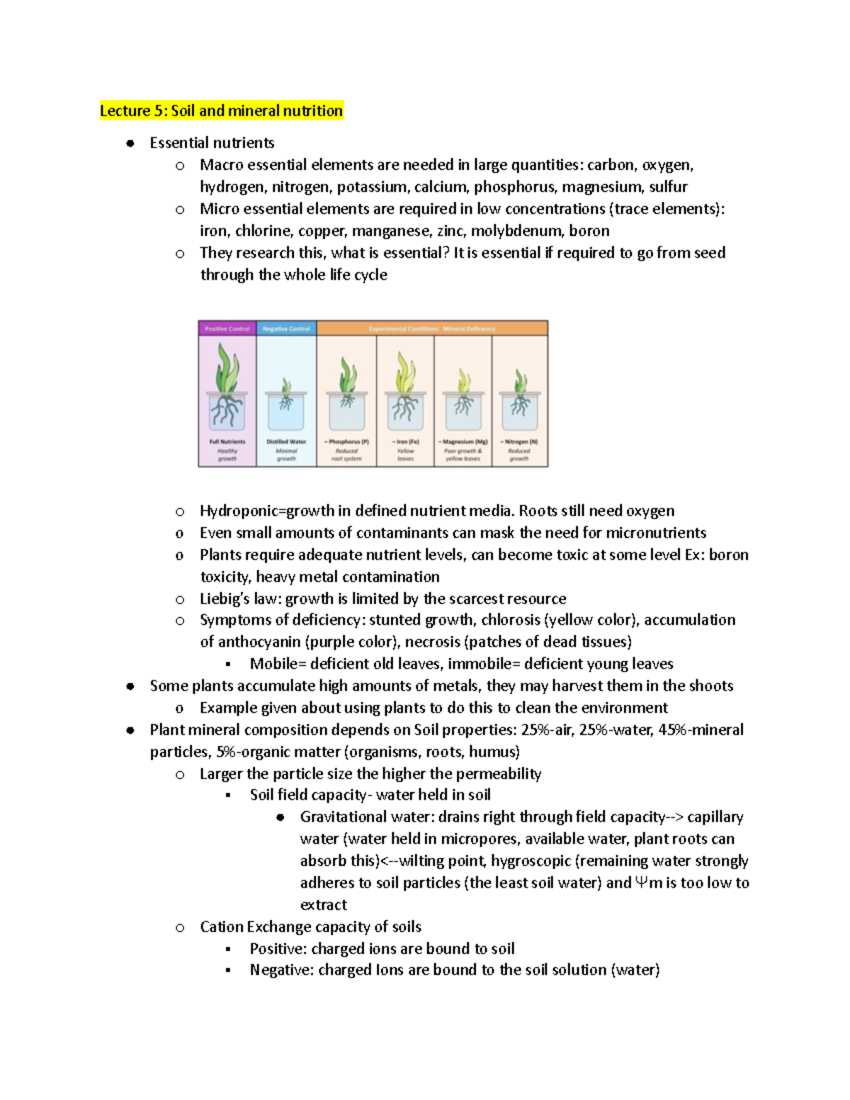 BIO 230 LECT 5 - Lecture notes 5 - Lecture 5: Soil and mineral ...