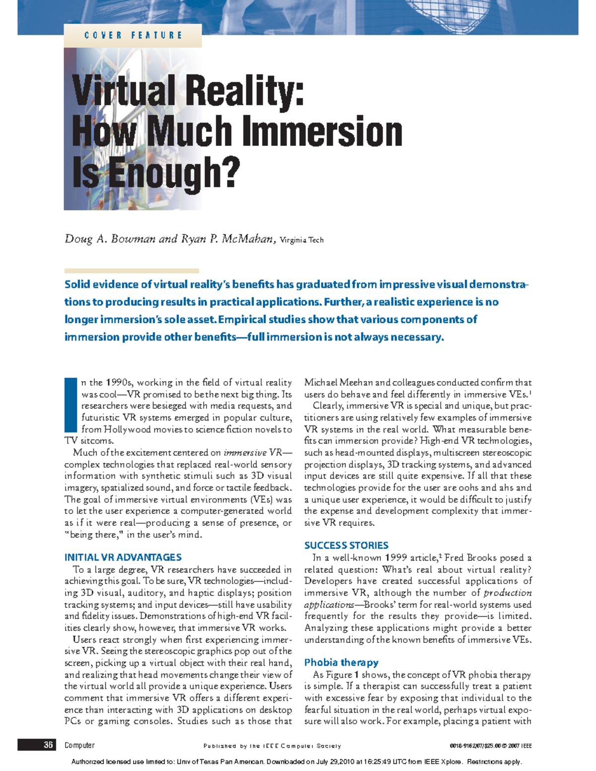 Bowman 2007 VRHow Much Immersion Is Enough Computerlibre 36