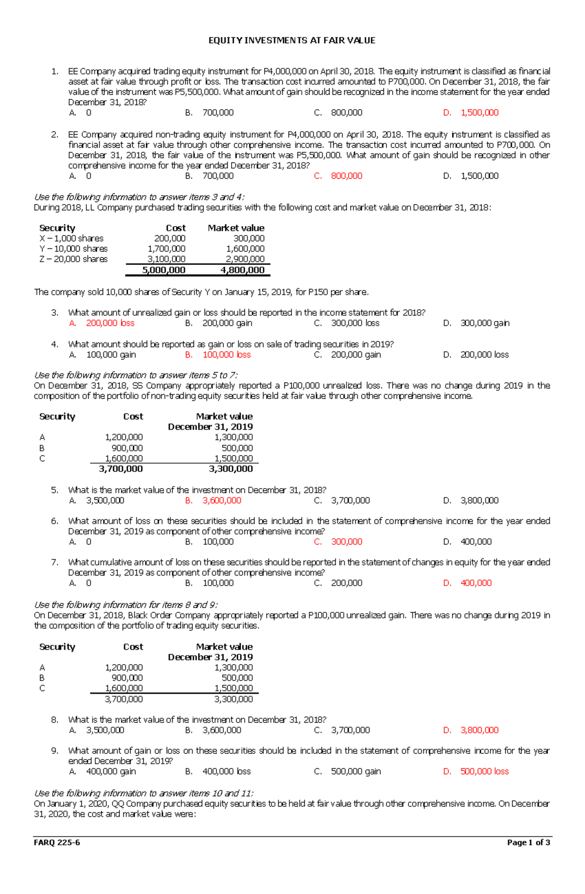 Equity Investments AT FAIR Value- Discussion 1 UE - FARQ 225-6 Page 1 ...