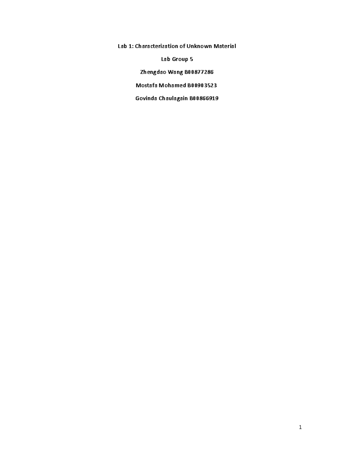 Lab 1 Characterization of Unknown Material(1) - Lab 1: Characterization ...