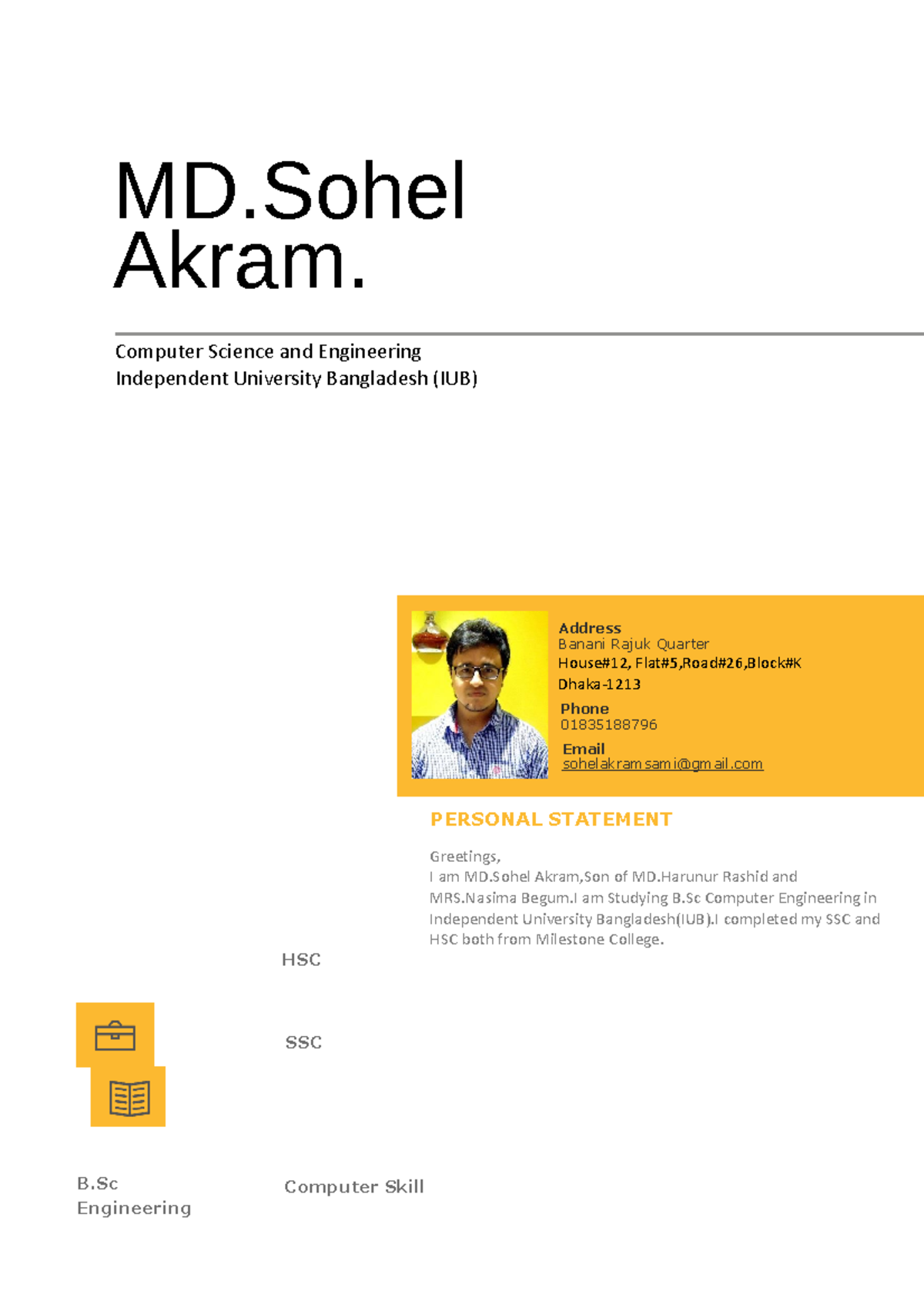 My CVV - MD Akram. Computer Science and Engineering Independent ...