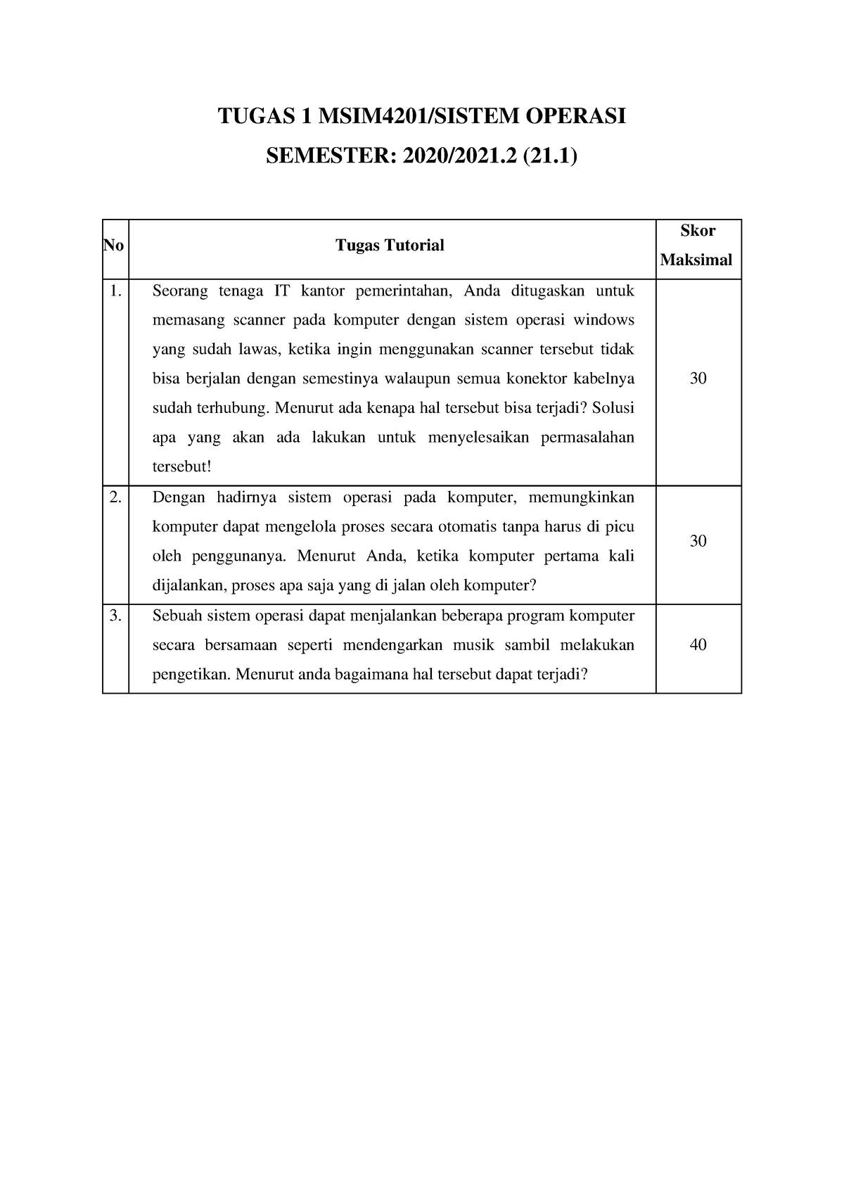 Tugas 1 MSIM4201 - TUGAS 1 MSIM4201/SISTEM OPERASI SEMESTER: 2020/2021 ...