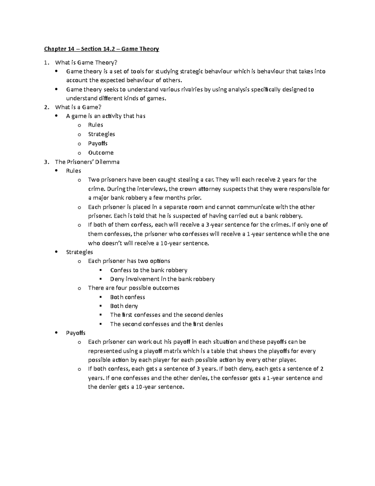 ECON1000 - Chapter 14 – Section 14.2 – Game Theory - Chapter 14 ...