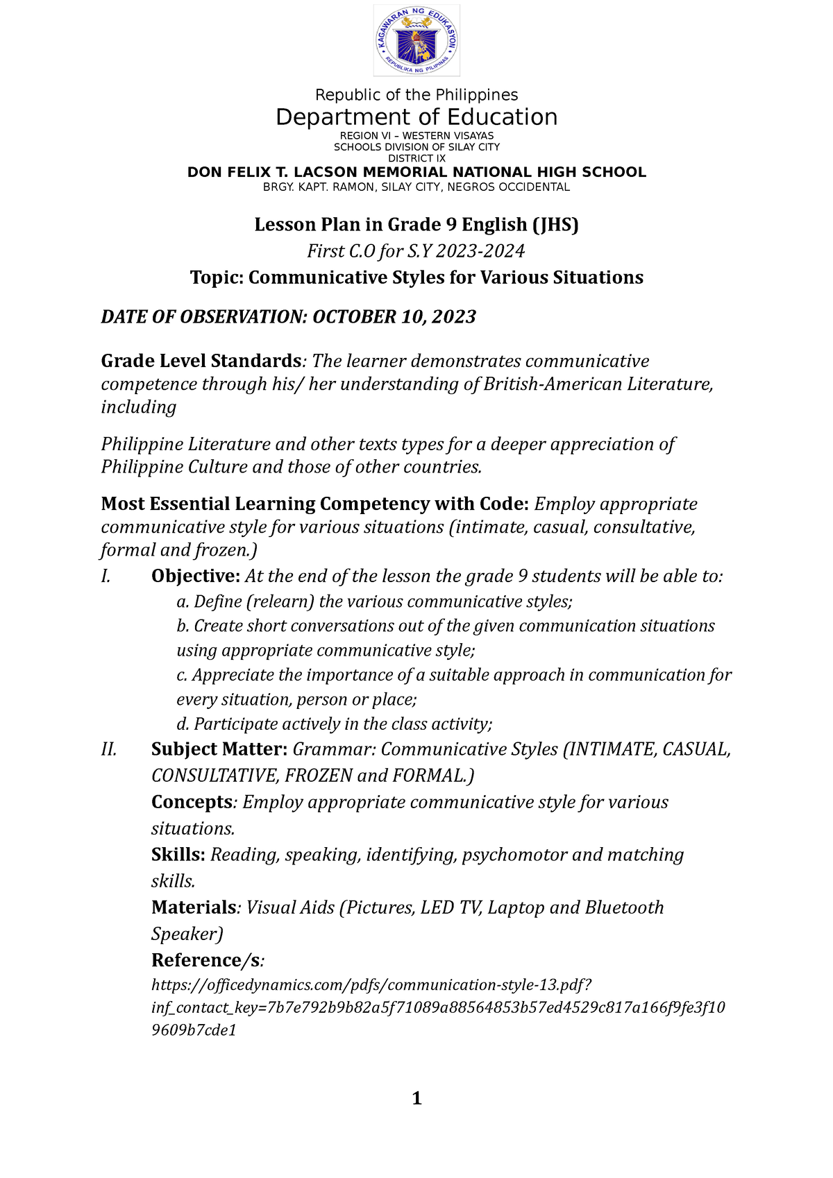 First C O 2024 Communicative Styles Department Of Education REGION VI   Thumb 1200 1698 