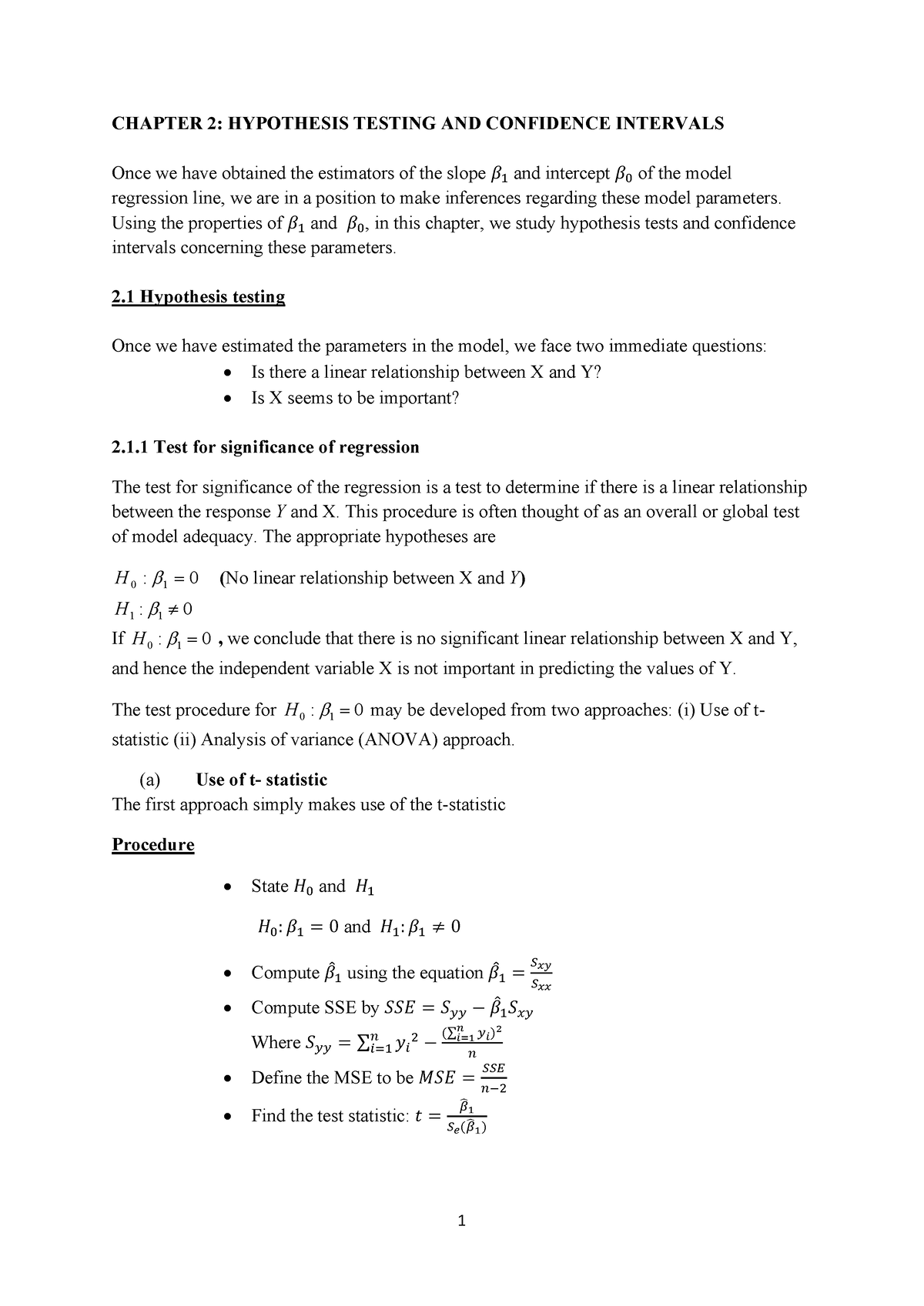 Chapter 2 - Statistics - CHAPTER 2: HYPOTHESIS TESTING AND CONFIDENCE ...