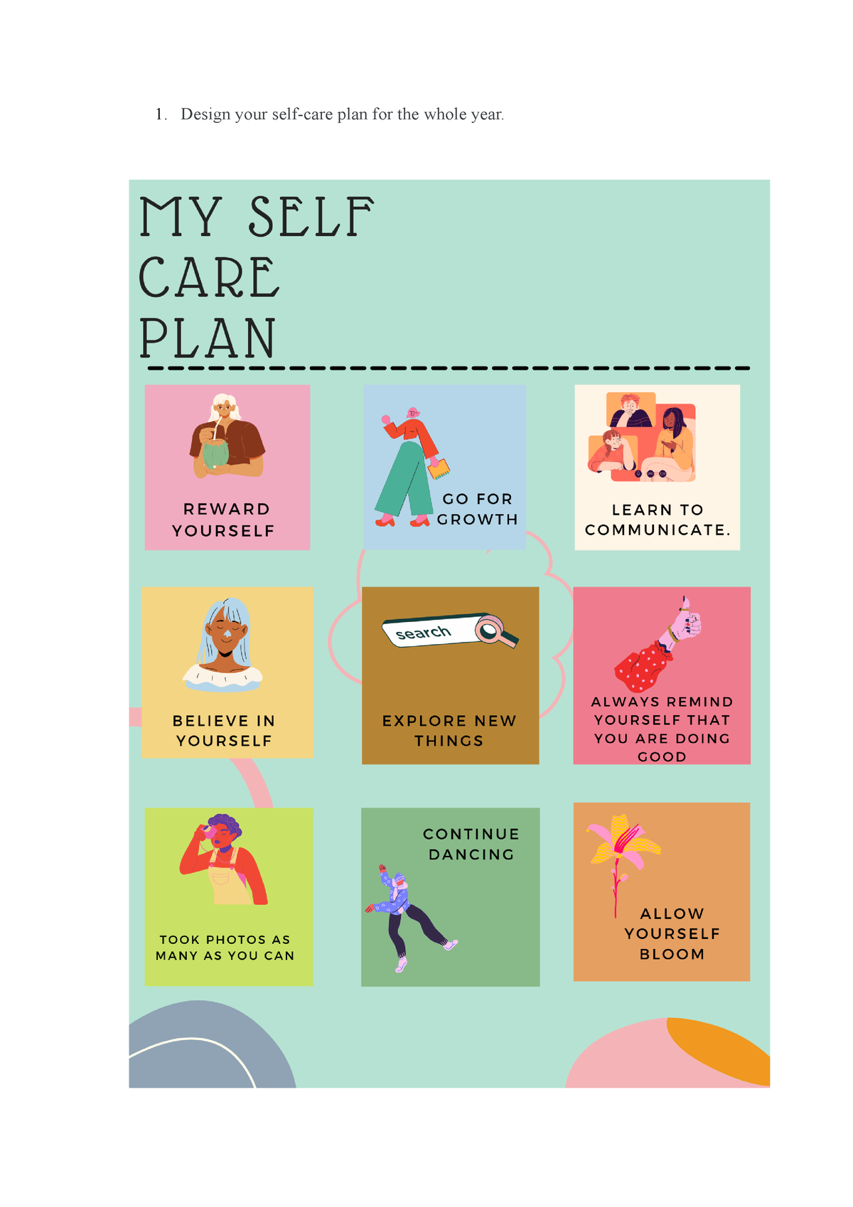 Assignment 11 Care for yourself Design your self care plan for the