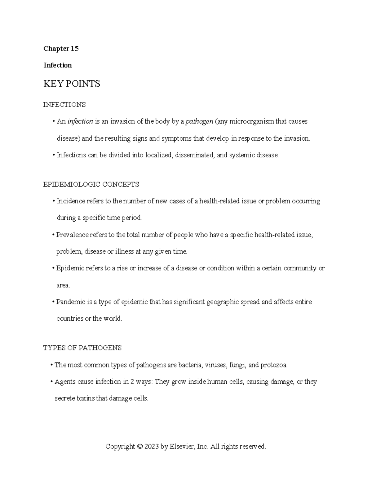 Chapter 15 Key Points Chapter 15 Infection KEY POINTS INFECTIONS An