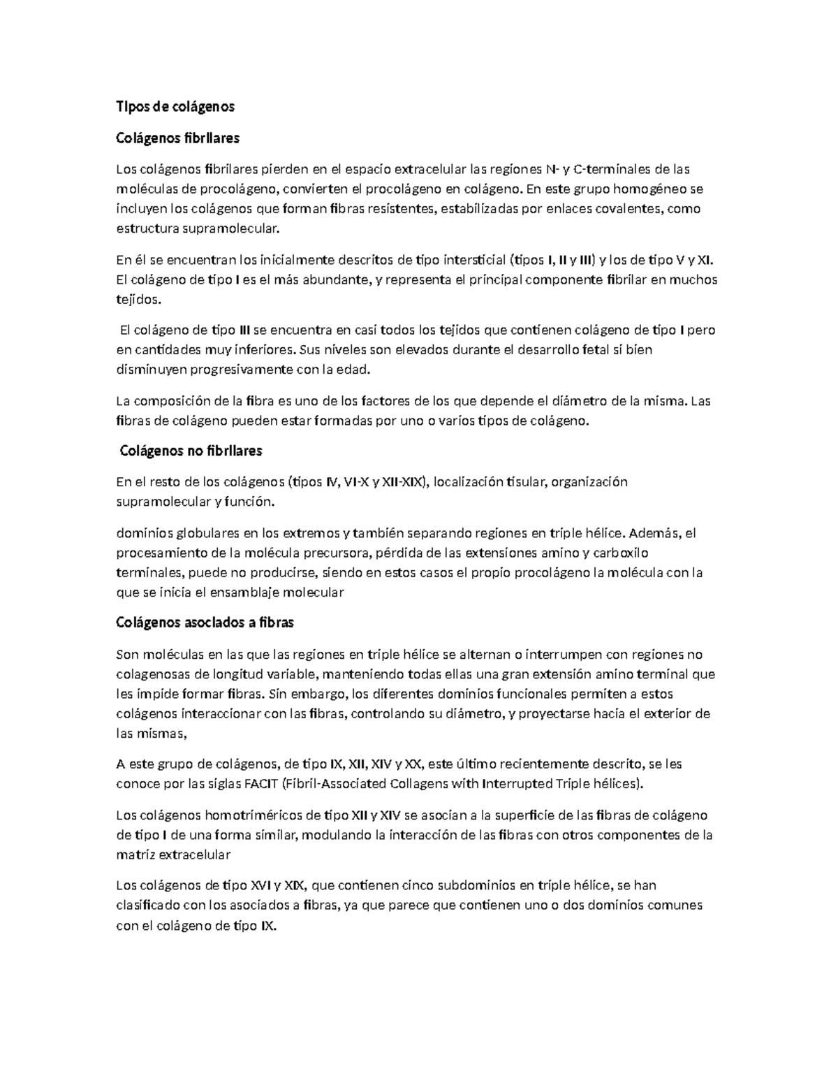 Tipos de colágenos - Tipos de colágenos Colágenos fibrilares Los ...