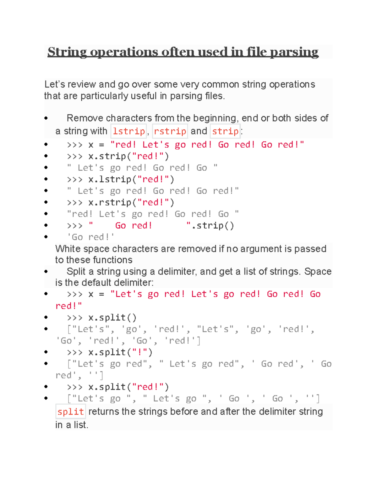 Python 13 - Lecture notes Lecture 13 - String operations often used in file  parsing review and go - Studocu