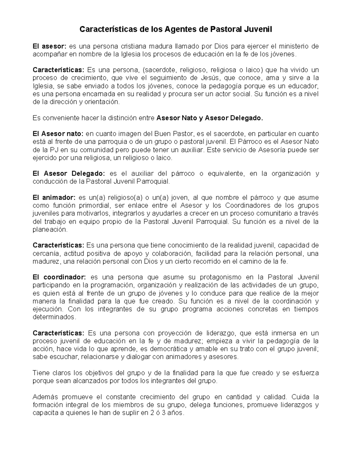 Caracteristicas de los Agentes de Pastoral Juvenil www ...