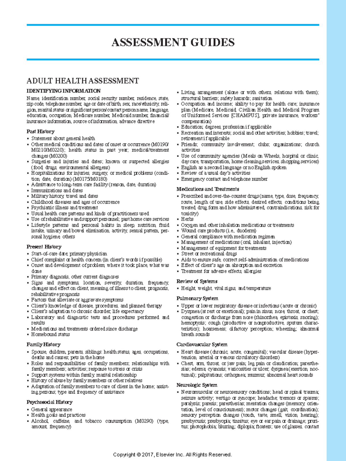 Head to Toe Assessment Guidelines Summary Chart - ASSESSMENT GUIDES ...