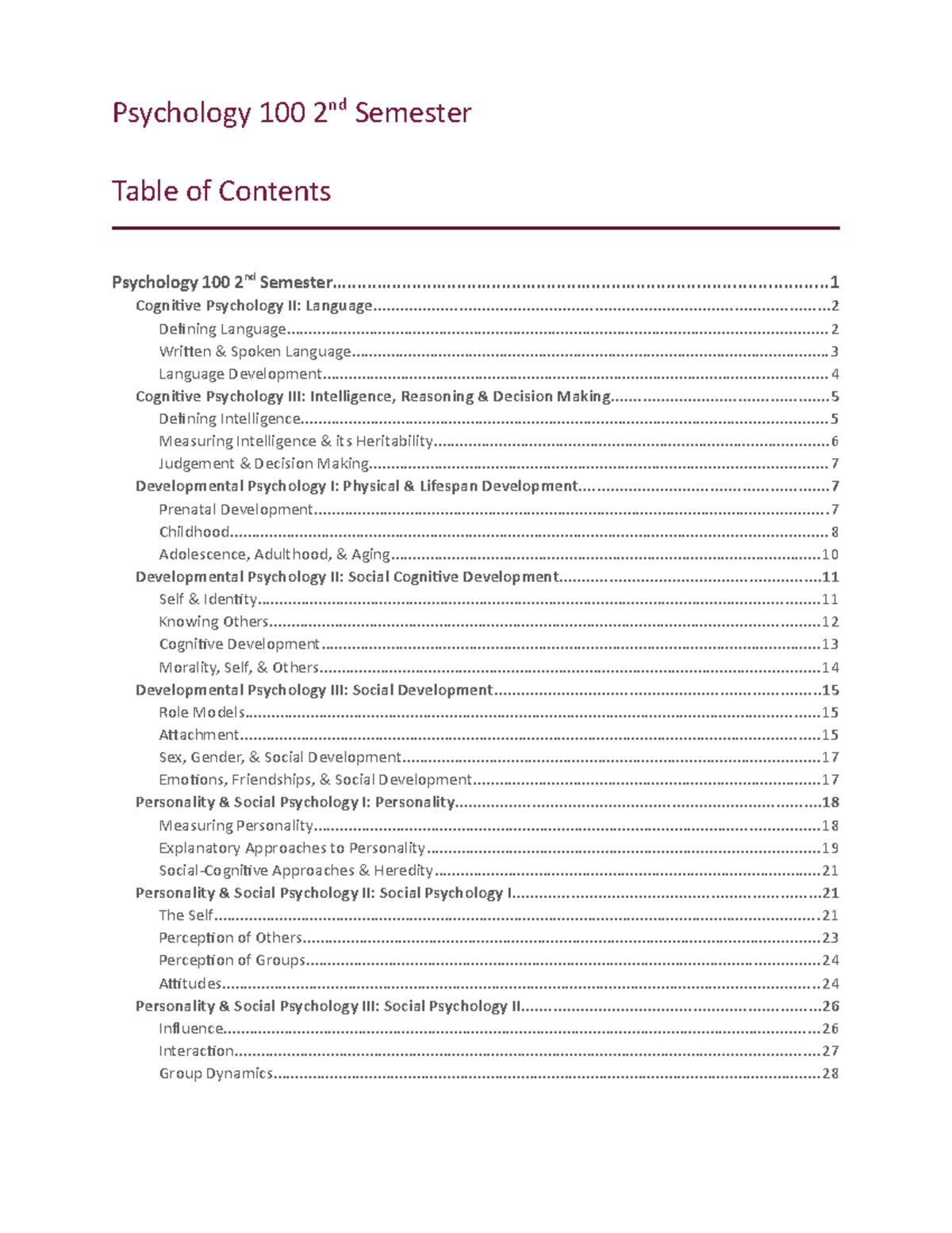 Psyc 100 Notes Pt 2 - Summary Psychology - nd Semester Psychology ...