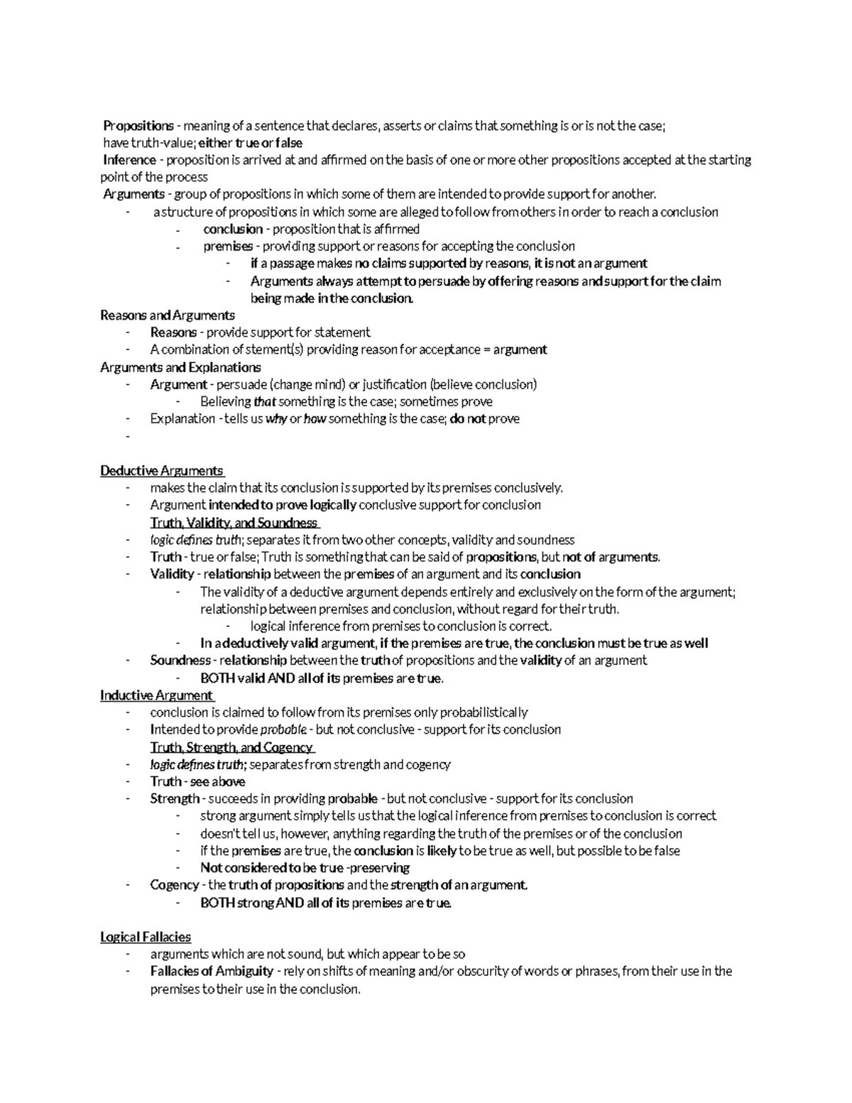 ICPH 304 - Notes - Propositions - meaning of a sentence that declares ...