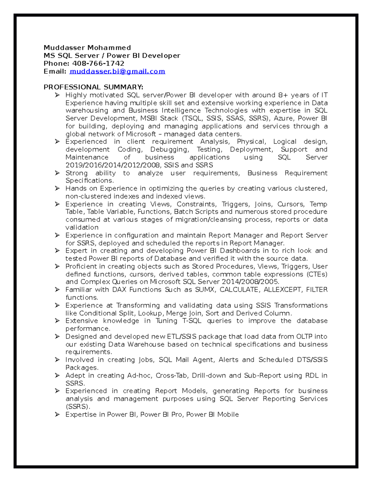 Muddasser Resume - Hello, This is Harsha, I do have a Sitecore ...