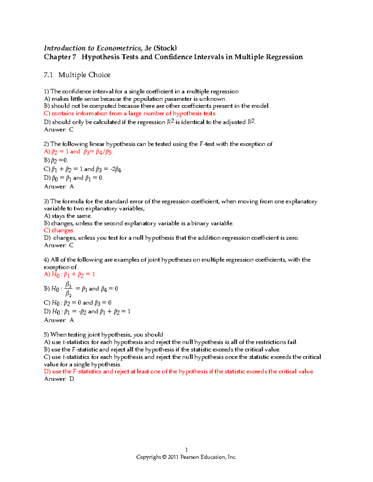 Chapter 7 - 1asx - Introduction to Econometrics, 3e (Stock) Chapter 7 ...