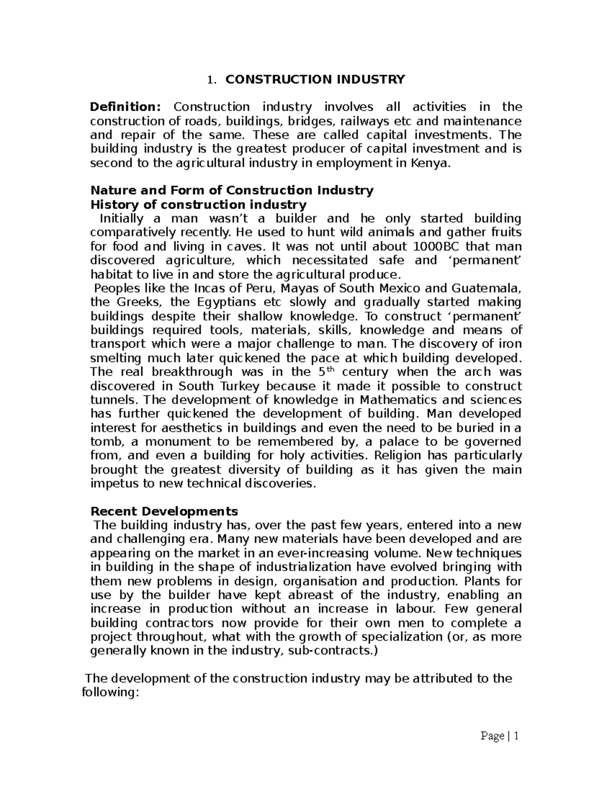 1. Construction Industry 1. CONSTRUCTION INDUSTRY Definition