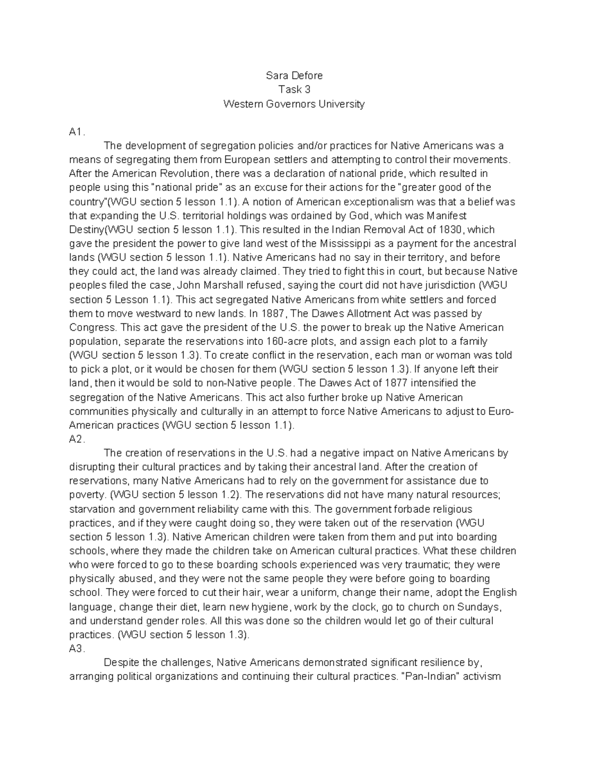 History task 3 - Sara Defore Task 3 Western Governors University A1 ...
