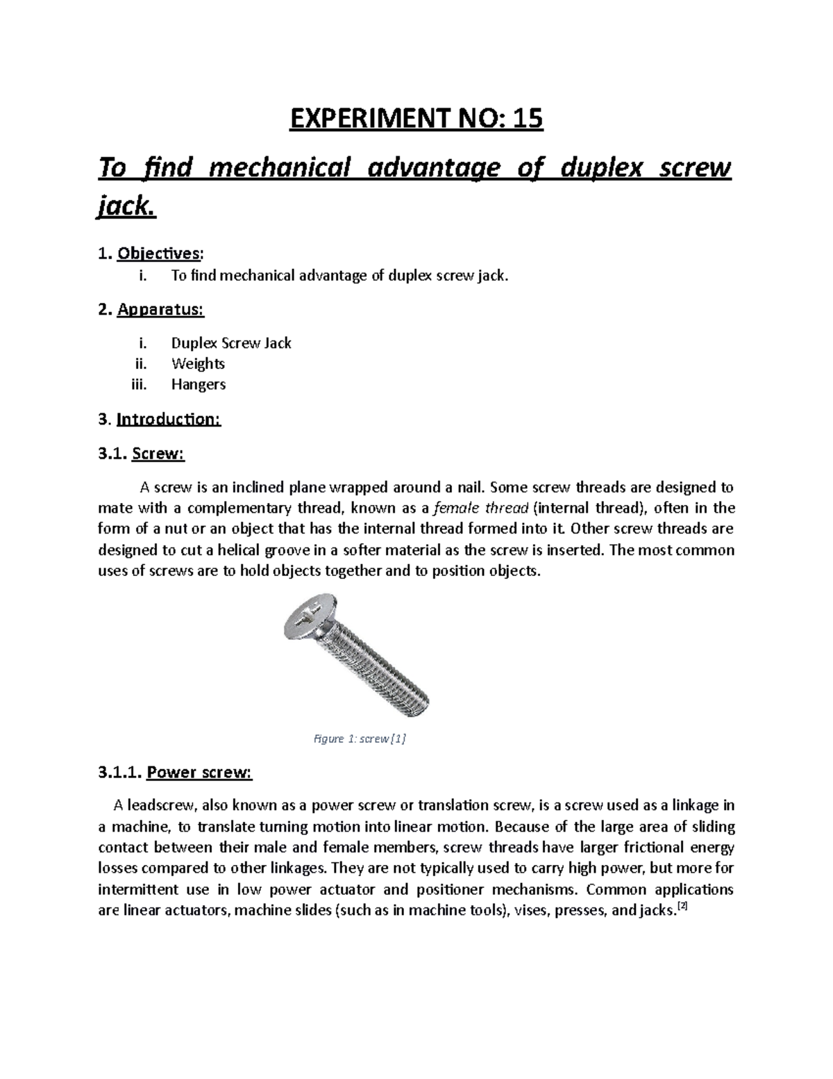 screw jack experiment lab report