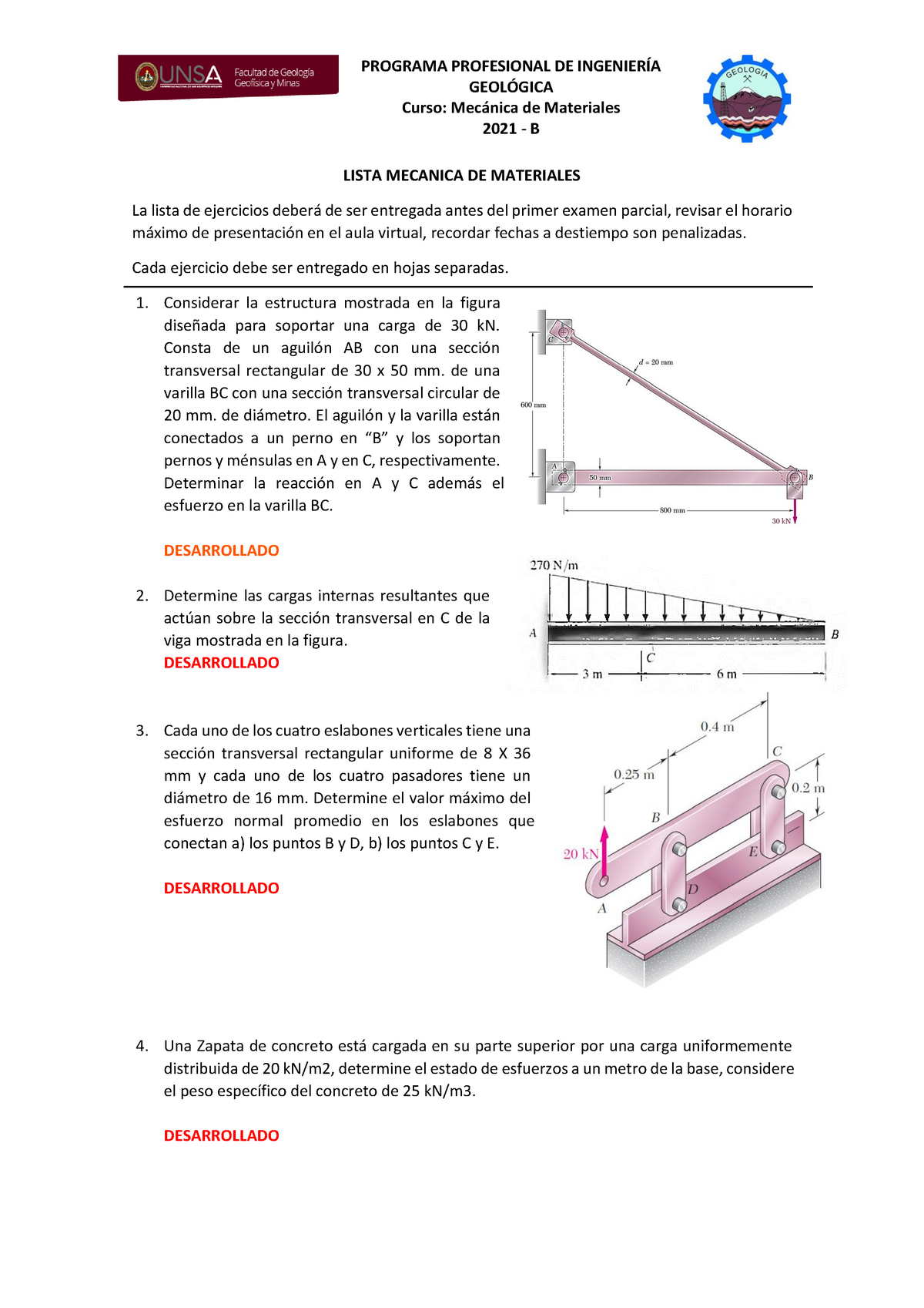 LISTA DE EJERCICIOS - MECANICA DE MATERIALES - LIBRO P. BEER ...