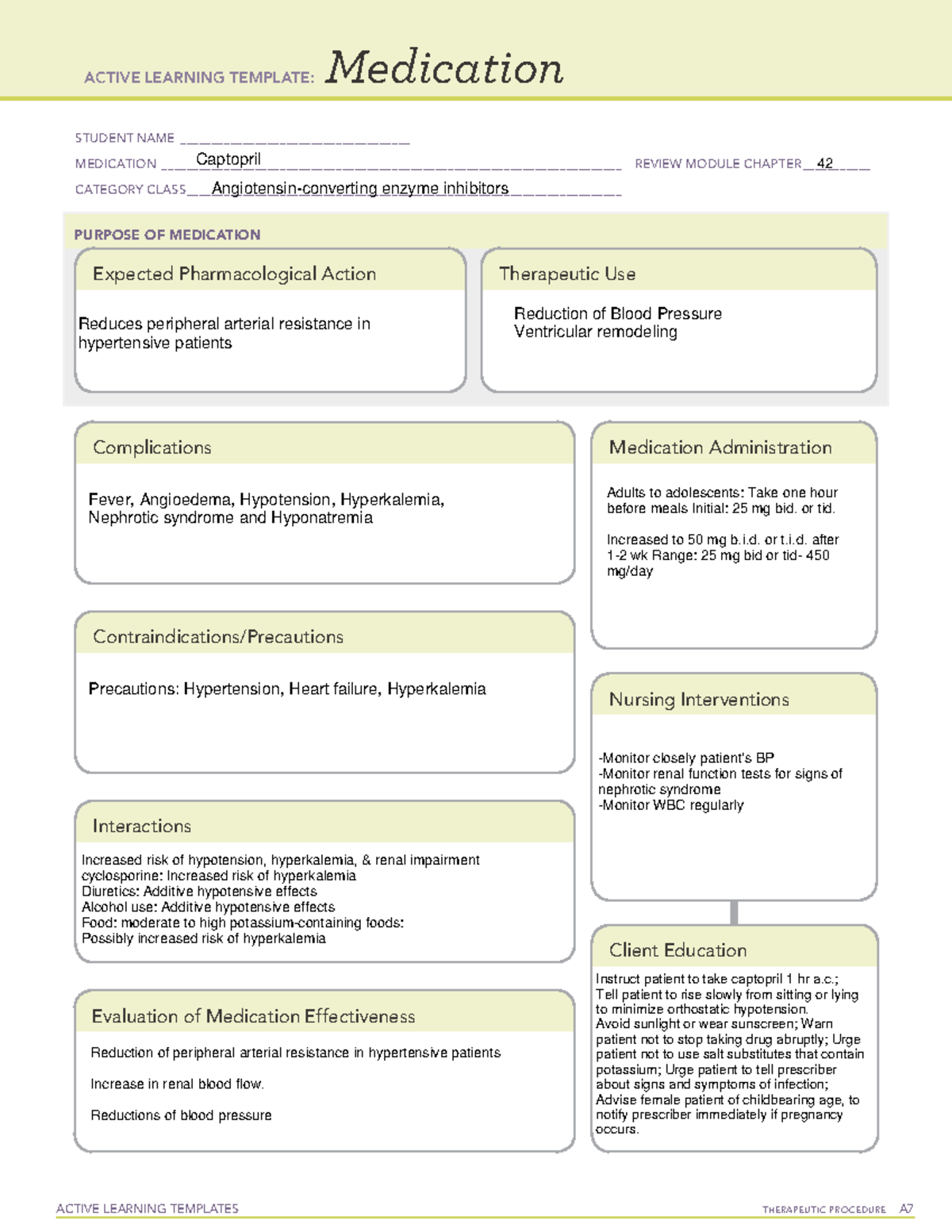 Captopril - Ati template - ACTIVE LEARNING TEMPLATES TherapeuTic ...