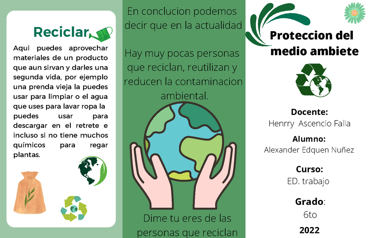 Folleto De Cuidado Ambiental Moderno E Ilustrado - Reciclar Aqui Puedes ...