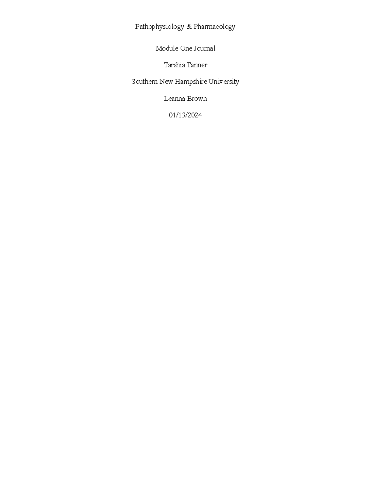 Pathophysiology and Pharmacology module 1 Journal - Pathophysiology ...