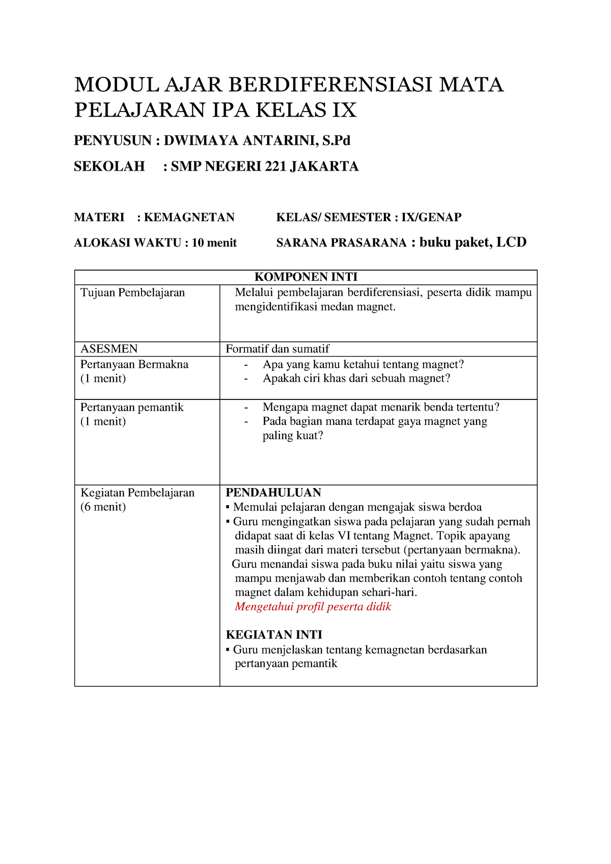 RPP Diferensiasi Magnet - MODUL AJAR BERDIFERENSIASI MATA PELAJARAN IPA ...