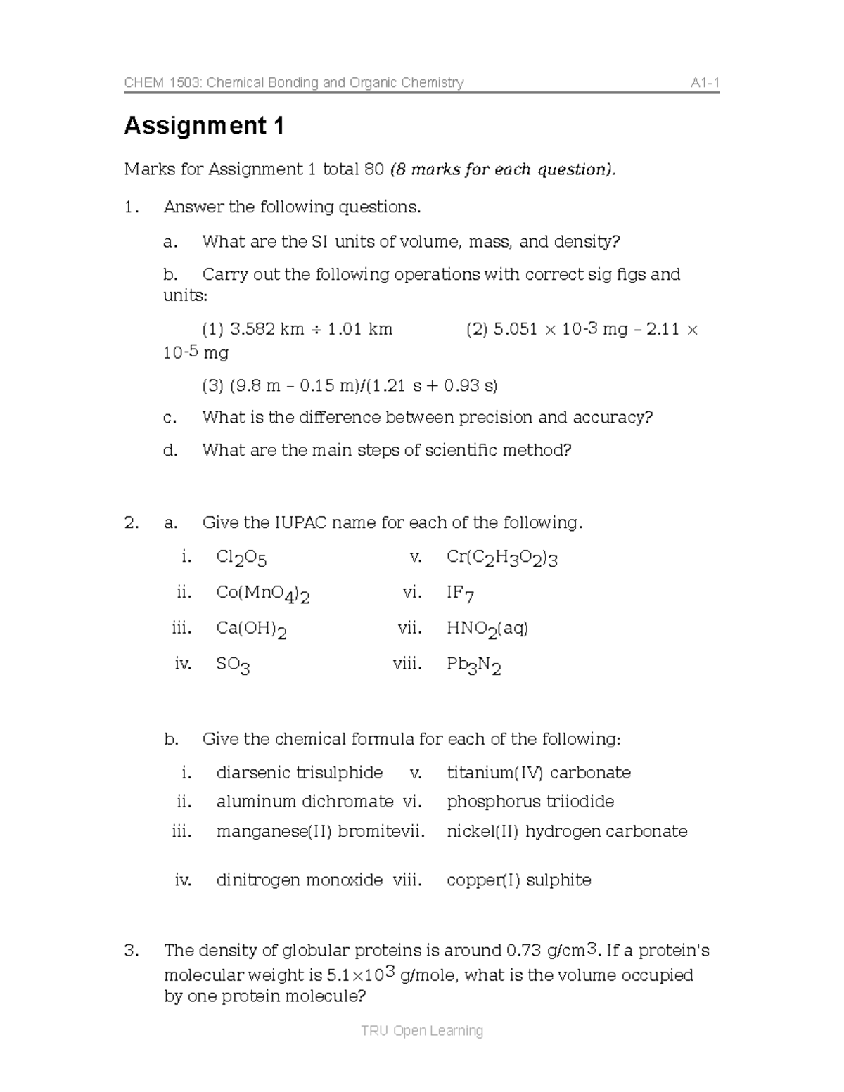 Assignment 1 2. Assignment 1 2. Assignment 1 2. - CHEM 1503: Chemical ...