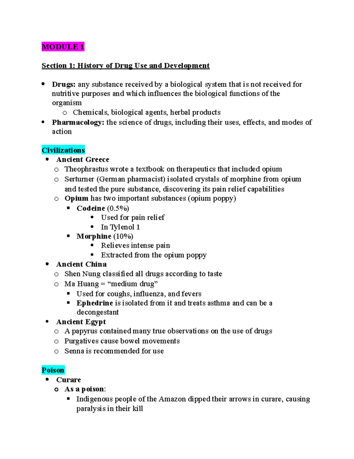 Module 1 - Lecture notes 1 - MODULE 1 Section 1: History of Drug Use ...