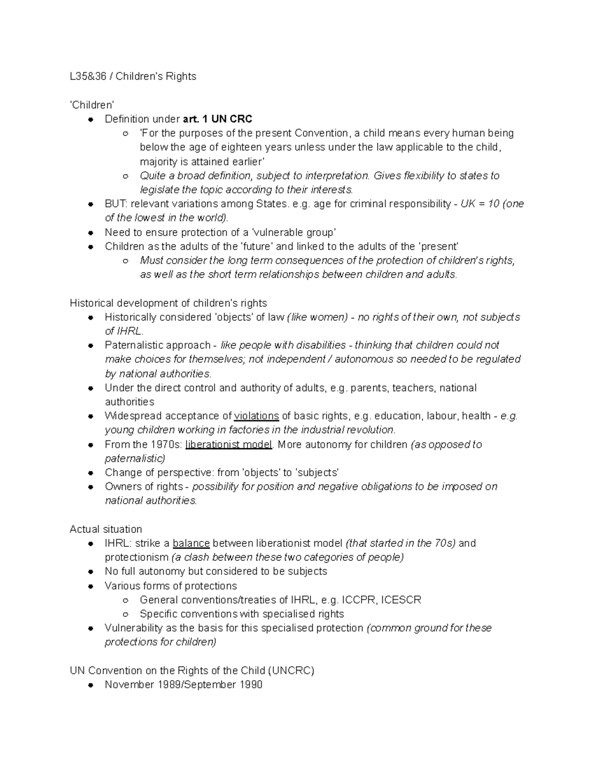 L35&36 Children’s Rights L35&36 / Children’s Rights ‘Children’ Definition under art. 1 UN