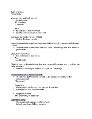PY361 Exam 2 Notes - Operant Learning Basics Operant conditioning ...