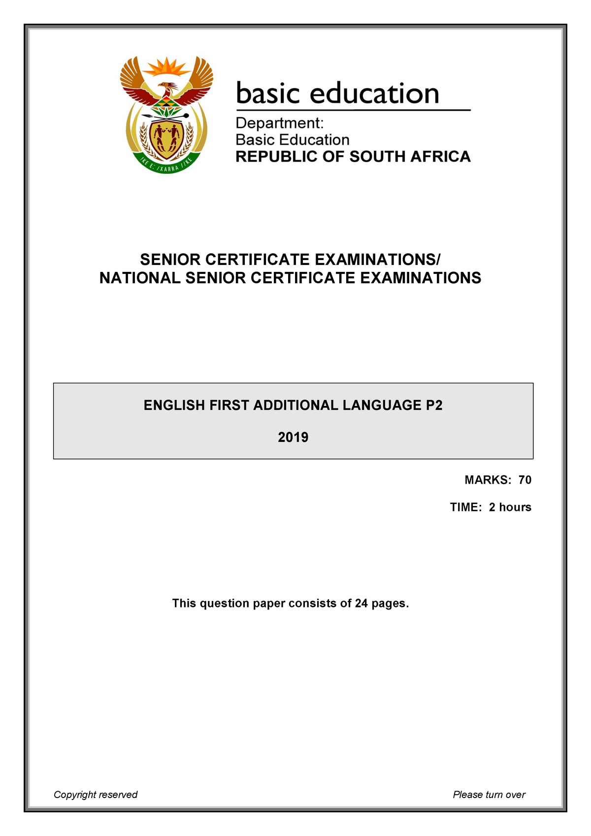 English Fal P2 May June 2019 Senior Certificate Examinations National Senior Certificate 9410